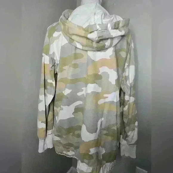 Aerie Camo Hooded Tie Neck Side Slit Oversized Cotton - Picture 8 of 9
